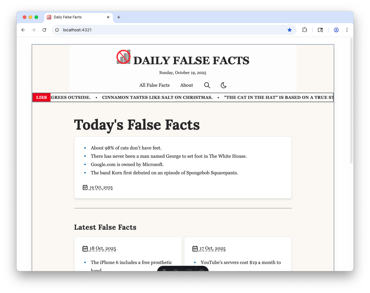 screenshot of Daily False Facts